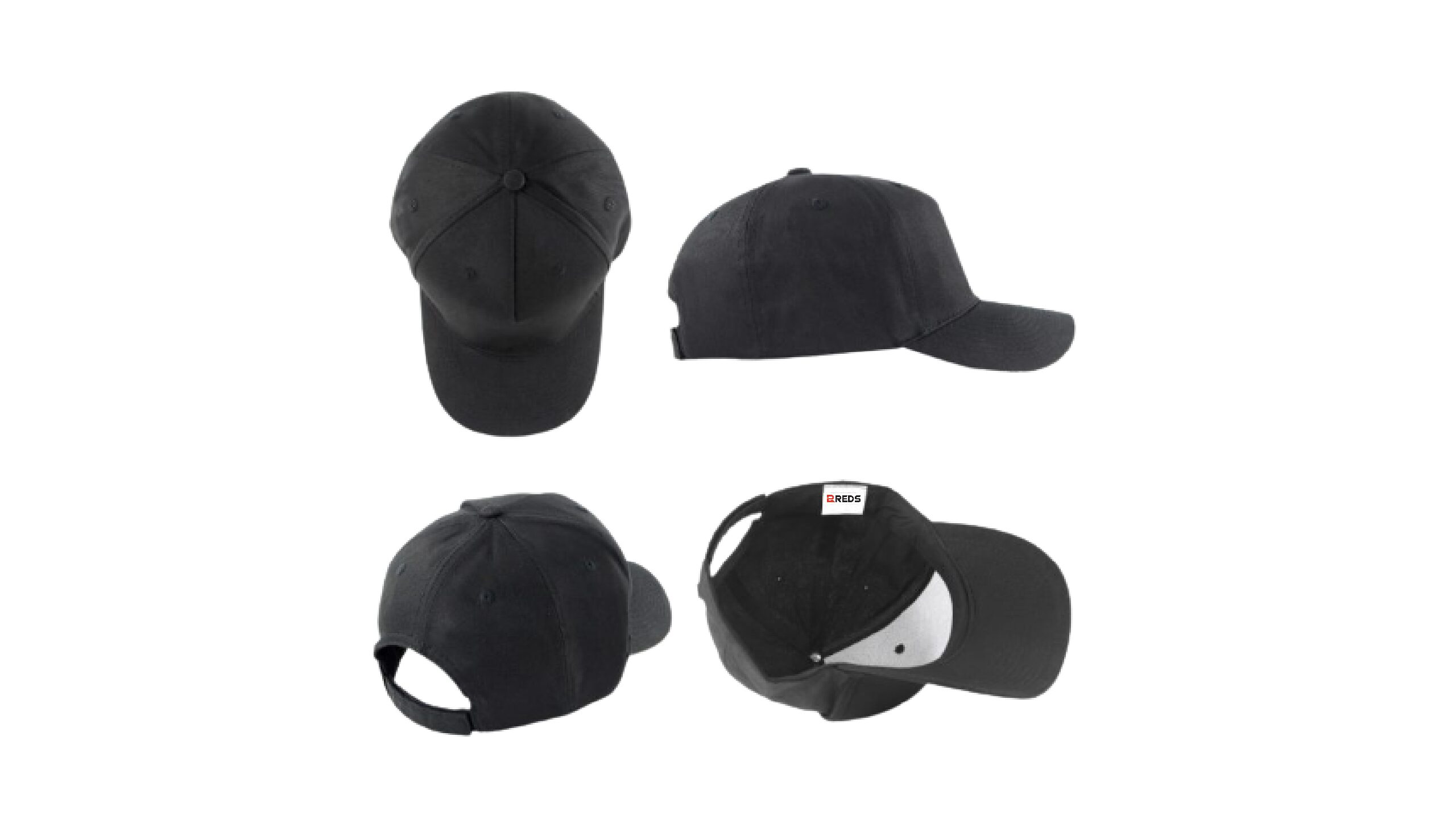 Black 5 panel Cap - 2Reds